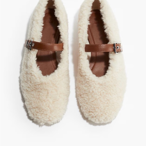 H&M Shoes - H&M Cream Shearling Flats with Brown Strap